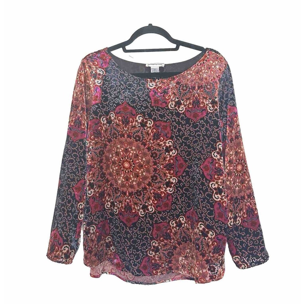 Peck & Peck‎ Velvet Shirt Size 10 Artsy Paisley Blouse Goth Dark Academia Witchy